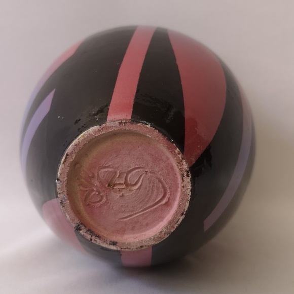 Vintage Signed Studio Art Pottery Vase w/ Vibrant Pink & Blue Glaze with Black - Picture 5 of 7